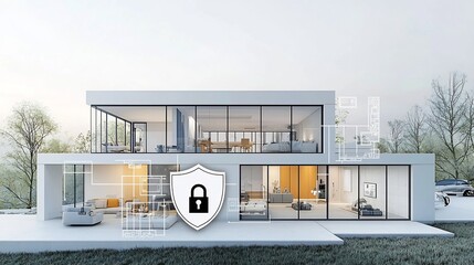 Aufkleber - Trusted Smart Home Security Icon with Padlock and Shield Symbol Representing Digital Protection Cybersecurity and Access Control Technology for Modern Connected Homes