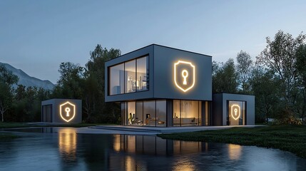 Aufkleber - Advanced Digital Security and Peace of Mind for Modern Homes   Superimposed Glowing Padlock and Shield Icon Representing Comprehensive Protection and Connectivity