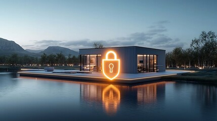 Poster - Iconic glowing padlock and shield icon representing advanced and trusted protection for a secure smart home system