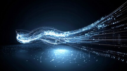 Poster - Flowing digital light trails forming a seamless interconnected network of luminous lines and patterns on a dark background representing the smooth and dynamic connectivity of modern technology