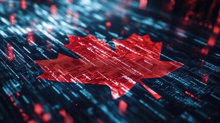 Poster - Canadian Flag with Digital Circuit Background