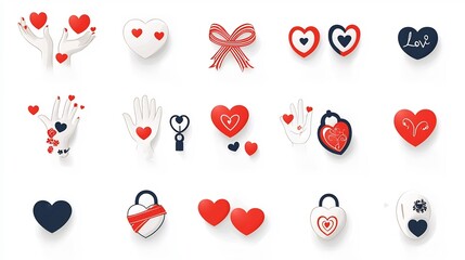 Aufkleber - Curated collection of love icons featuring various heart shaped symbols like hand hearts ribbon hearts and heart lockets perfect for romantic wedding and Valentine s Day themed projects