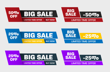 Poster - Vector illustration of big sale banner, 25%, 50%, geometric price tag shapes. Set