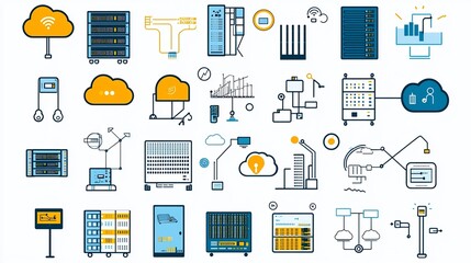 Aufkleber - Comprehensive Icons Set Featuring Servers Cloud Storage Data Networks and Other Digital Technology Elements for IT Hosting and Computing Themes