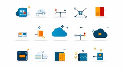 Aufkleber - Comprehensive Icon Collection Showcasing Secure Cloud Storage Data Transfer and Network Connectivity Elements for Digital Infrastructure and IT Services