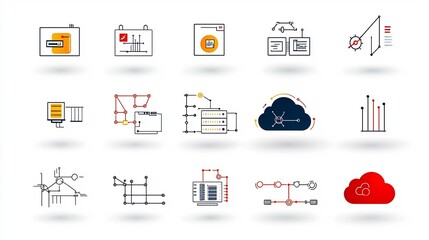 Leinwandbilder - Icon Set Depicting Cloud Computing and Hosting Concepts Featuring Network Nodes Cloud Security and Data Exchange Symbols for Technology IT and Online Business Infrastructure