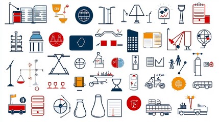 Aufkleber - Set of 64x64 pixel perfect icons with editable stroke designed to represent sectors like technology transportation and government  These clean modern icons offer a minimalist