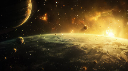 Wall Mural - unknown planet from outer space. space nebula. cosmic cluster of stars. outer space background