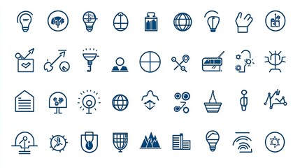 Aufkleber - This set of 64x64 pixel perfect line icons features a collection of symbols representing various social sectors including environment economy and infrastructure  The icons have a clean