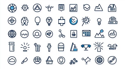 Aufkleber - Set of 64x64 pixel perfect line icons with editable stroke featuring symbols for social sectors like environment economy and infrastructure in a clean minimalist design style