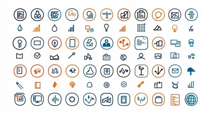 Poster - A comprehensive set of 64x64 pixel perfect line icons with editable stroke features covering a diverse range of sectors including business finance technology culture education and the environment
