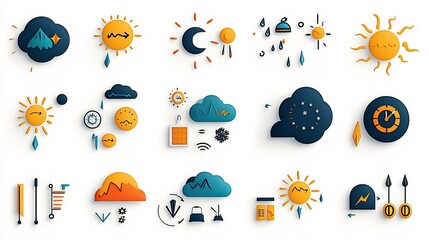 Aufkleber - Vibrant Weather Icons Set Featuring Sunny Skies Thunderstorms Snowflakes and Wind Symbols   Perfect for Weather Forecasts Meteorological Visualizations and Climate Related Designs