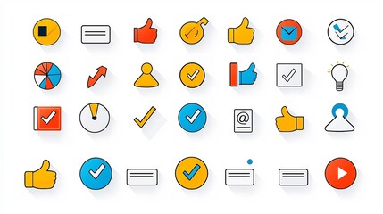Leinwandbilder - Colorful Set of Icons in Vibrant Shades Depicting Symbols Like Checkboxes Decision Arrows and Thumbs Up to Represent Options Selections and Choices for Digital User Interfaces and Experiences