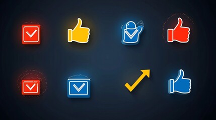 Poster - Collection of vibrant icons representing various options selections and decision making elements for use in digital interfaces user experiences and web designs