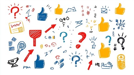 Leinwandbilder - Set of colorful choice icons in symbols like thumbs up question marks and decision making arrows representing different options alternatives and opportunities for selection and decision making