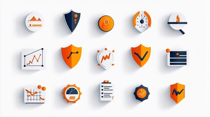Aufkleber - Collection of Pixel Perfect 64x64 Icons with Editable Stroke Representing Various Risk Management Concepts Like Shields Graphs and Warning Signs
