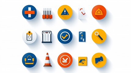 Poster - Pixel Perfect Icons in 64x64 with Editable Stroke Depicting Risk Management Elements Like Barriers Safe Zones and Alert Symbols for Business and Technology Security Solutions