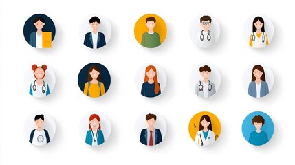 Poster - Collection of simple and clean icons representing people in different roles and professions such as students office workers athletes and more