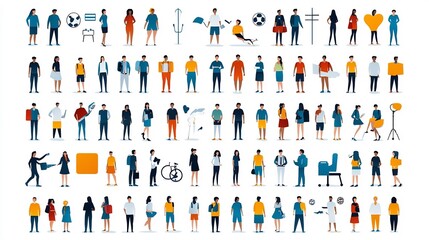 Poster - A comprehensive collection of minimalist icons representing people in diverse roles and activities such as students professionals and athletes showcasing a clean and simple design style