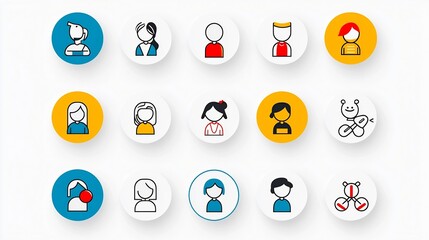 Leinwandbilder - Flat and colorful graphic icons depicting family members friends and colleagues in diverse social and professional settings designed in a minimalist style to represent human connections relationships