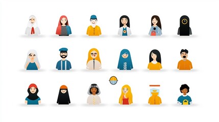 Poster - Diverse set of people icons in inclusive community groups and symbols highlighting unity and togetherness in a modern minimalist design style