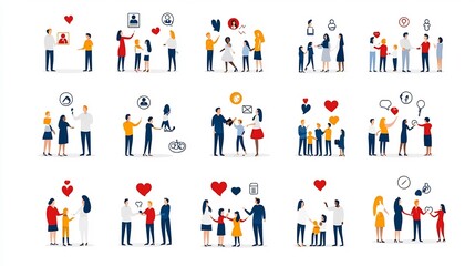 Aufkleber - Set of friendly and approachable icons showcasing various social interactions relationships and community connections in a modern and inclusive style