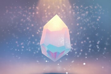 Poster - Glowing crystal in blue background with white particles.
