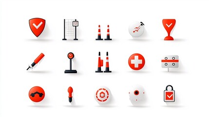 Poster - A set of pixel perfect icons in 64x64 with editable stroke depicting essential elements of risk management such as barriers safe zones and alert symbols for comprehensive planning analysis