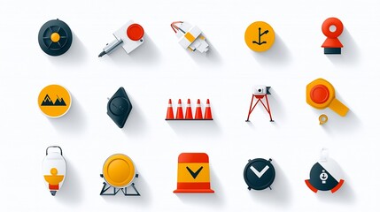 Poster - Set of Pixel Perfect Icons Designed for Risk Management Visualization Depicting Elements Like Barriers Safe Zones and Alert Symbols in a Minimalist Modern Style