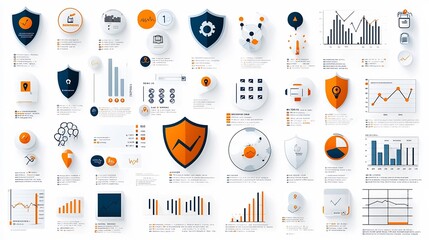 Poster - Pixel Perfect Icons for Risk Management Featuring Editable Shields Alert Symbols and Statistical Charts for Business Analytics and Data Visualization