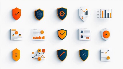 Leinwandbilder - Minimalist icons with editable stroke for risk management concepts featuring shield symbols alert icons and statistical charts for data visualization analytics and business planning