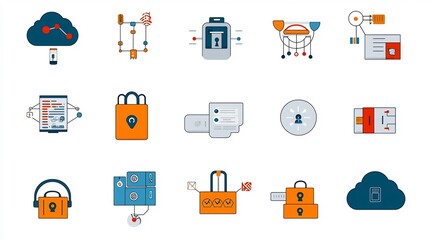Aufkleber - Sleek showcasing cloud network security concepts like firewall encrypted data and multi layer protection in a clean and modern style