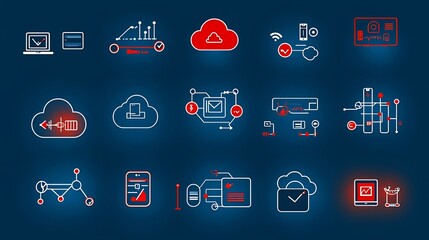 Aufkleber - Set of icons designed to illustrate key features of cloud computing connectivity including secure data synchronization remote access
