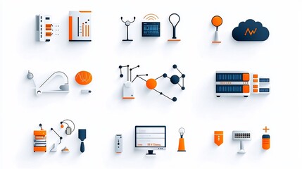 Aufkleber - A collection of sleek and modern cloud hosting icons designed to represent various web infrastructure components including virtual machines server maintenance and cloud based services
