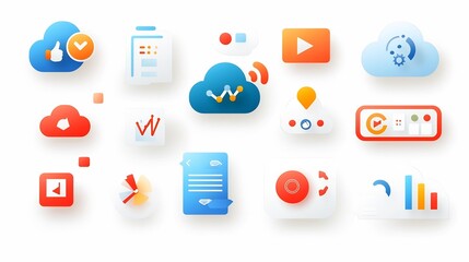 Leinwandbilder - Collection of clean modern icons representing the features and capabilities of cloud based solutions including app hosting resource allocation and data processing for efficient scalable