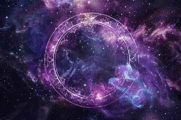 astrological composition with zodiac circle in signs and symbols