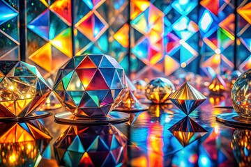 Poster - Futuristic Abstract Background with Crystal Glass Geometric Patterns Reflecting Light and Color in a Stunning Display of Modern Design Elements for Artistic Inspiration