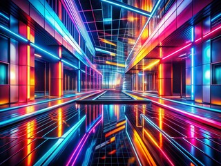 Poster - Futuristic Glowing Abstract Neon Architectural Background with Dynamic Patterns and Vivid Colors for Modern Design Projects and Creative Presentations