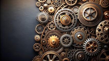 Poster - Gears in Motion: A Close-Up of Intricate Mechanisms with Ample Copy Space for Creative Designs and Illustrations