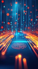 Poster - Abstract technology background with vibrant colors and fingerprint icon
