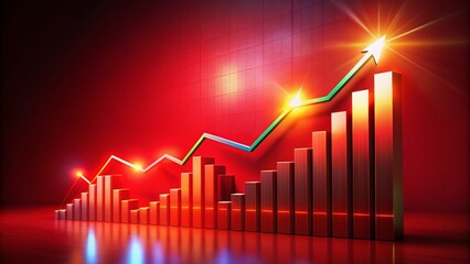 Poster - Graph Showing Upward Trend on Vibrant Red Background Representing Financial Growth and Success, Ideal for Business and Investment Themes in Stock Photography