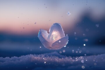 Aufkleber - A crystalline ice flower frozen in mid air  glowing softly