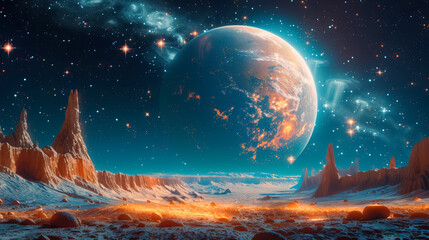 Wall Mural - unknown planet from outer space. space nebula. cosmic cluster of stars. outer space background