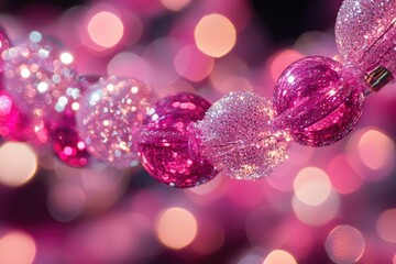 Poster - Pink glass ornaments hang from a festive string, perfect for holiday decorating