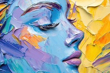 Poster - A detailed view of a painted portrait, showing the features of a woman's face