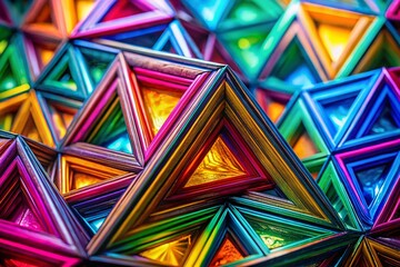Poster - Macro Photography of Geometric Shapes Showcasing Isosceles and Acute Triangles with Vibrant Colors and Textures for Abstract Design Purposes
