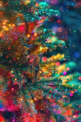 Aufkleber - A close-up view of a Christmas tree decorated with colorful lights