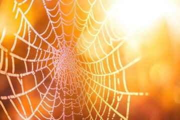 Poster - Close-up of a spider web with water droplets glistening in the morning dew