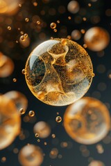 Poster - A soap bubble floats in mid-air, its translucent surface reflecting light