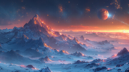 Wall Mural - unknown planet from outer space. space nebula. cosmic cluster of stars. outer space background
